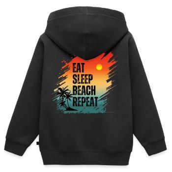 ESSEN, SCHLAFEN, STRAND, WIEDERHOLEN - Kinder Premium Organic Zip Hoodie - Schwarz - Hinten - AI Model Kid Male (0cm)