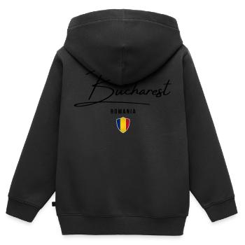 Ich liebe Bukarest, rumänischer Stolz - Kinder Premium Organic Zip Hoodie - Schwarz - Hinten - AI Model Kid Male (0cm)
