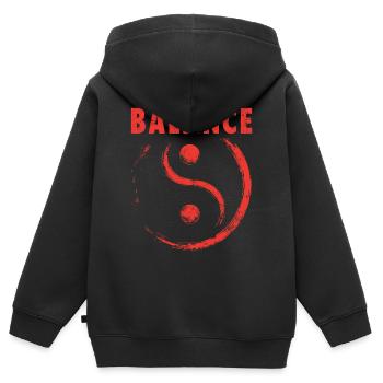 Équilibre Yin et Yang - Sweat Premium à capuche zippé enfant bio - noir - Dos - AI Model Kid Male (0cm)