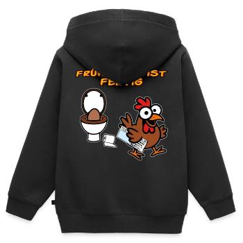 Huhn macht Frühstück Lustige Hühner - Kinder Premium Organic Zip Hoodie - Schwarz - Hinten - AI Model Kid Male (0cm)