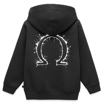 Symbole Omega Splash - Sweat Premium à capuche zippé enfant bio - noir - Dos - AI Model Kid Male (0cm)