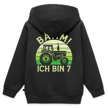 Ich bin 7 Jahre Drei Junge 7. Geburtstag Traktor - Kinder Premium Organic Zip Hoodie - Schwarz - Hinten - AI Model Kid Male (0cm)
