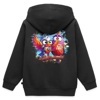 Strandroboter Vögel, Licht, Freude, Farben - Kinder Premium Organic Zip Hoodie - Schwarz - Hinten - AI Model Kid Male (0cm)