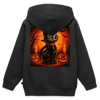 Grusel Katze Halloween Geschenk - Kinder Premium Organic Zip Hoodie - Schwarz - Hinten - AI Model Kid Male (0cm)