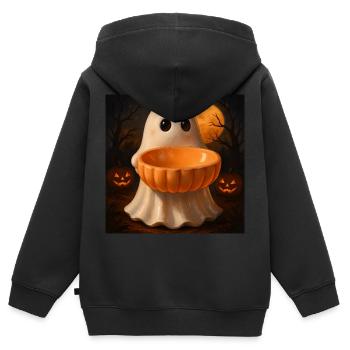 Grusel Halloween Geist Geschenk - Kinder Premium Organic Zip Hoodie - Schwarz - Hinten - AI Model Kid Male (0cm)