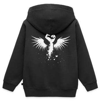 Les ailes de la force - Sweat Premium à capuche zippé enfant bio - noir - Dos - AI Model Kid Male (0cm)