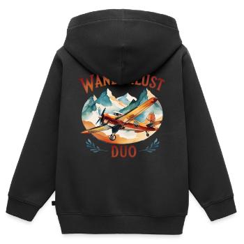 Retro Flugzeug – Wanderlust Duo - Kinder Premium Organic Zip Hoodie - Schwarz - Hinten - AI Model Kid Male (0cm)
