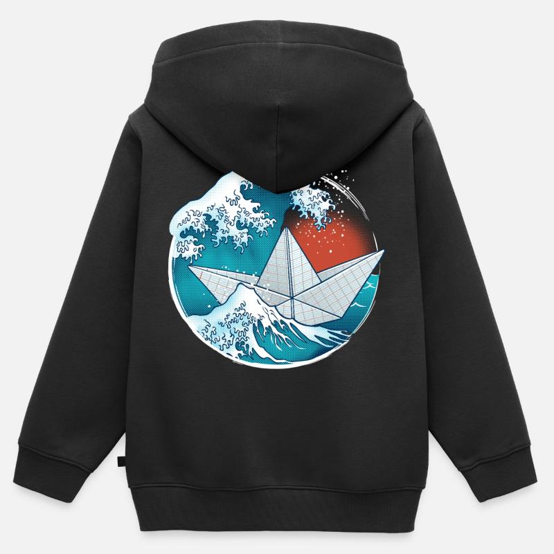 Bateau en papier de style origami - Sweat Premium à capuche zippé enfant bio - noir