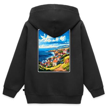 Terceira, Portugal, Falaises côtières, Scène du village - Sweat Premium à capuche zippé enfant bio - noir - Dos - AI Model Kid Male (0cm)