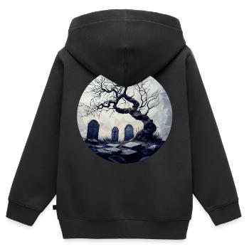 Tombe oubliée avec arbre noueux - Sweat Premium à capuche zippé enfant bio - noir - Dos - AI Model Kid Male (0cm)