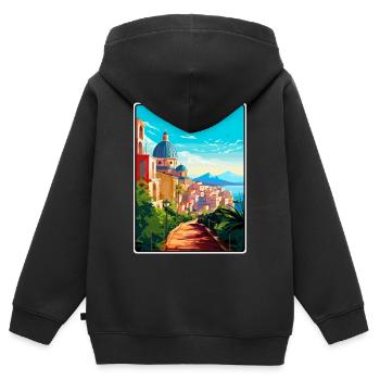 Cagliari Italie Méditerranée lever de soleil Affiche de voyage - Sweat Premium à capuche zippé enfant bio - noir - Dos - AI Model Kid Male (0cm)