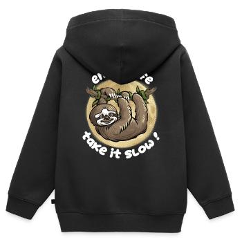 Take it slow ! - Kids Premium Organic Zip-up Hoodie - black - Back - AI Model Kid Male (0cm)