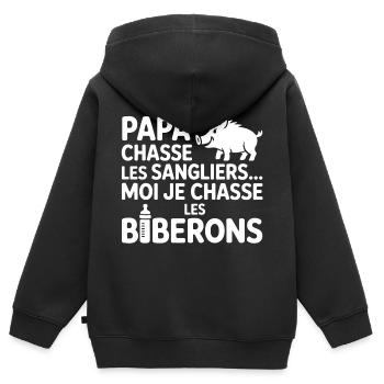 Humour Chasse Sangliers Biberons - Sweat Premium à capuche zippé enfant bio - noir - Dos - AI Model Kid Male (0cm)