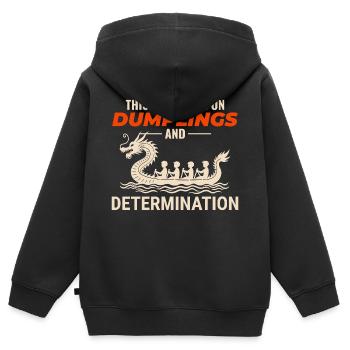 Dumplings et Détermination Dragon Boat - Sweat Premium à capuche zippé enfant bio - noir - Dos - AI Model Kid Male (0cm)