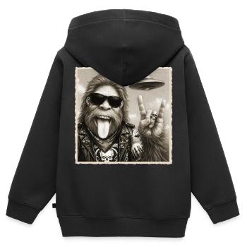 Rock, Rocker, Rock Musik, Rock Hand, Bigfoot UFO - Kinder Premium Organic Zip Hoodie - Schwarz - Hinten - AI Model Kid Male (0cm)