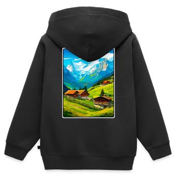 Alpines Bergdorf-Szene - Kinder Premium Organic Zip Hoodie - Schwarz - Hinten - AI Model Kid Male (0cm)