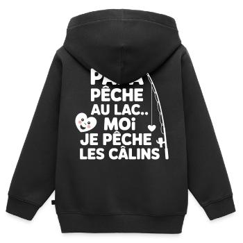 Baby Humor T-Shirt – Daddy Peach, Me Hugs 💖 - Kids Premium Organic Zip-up Hoodie - black - Back - AI Model Kid Male (0cm)