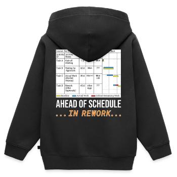 En avance sur le calendrier... En rework (Funny Gantt Chart) - Sweat Premium à capuche zippé enfant bio - noir - Dos - AI Model Kid Male (0cm)