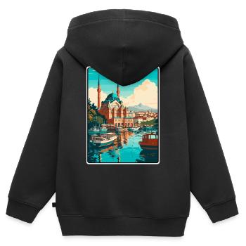 Istanbul Turkey Harbour Mosaic Travel Poster - Kids Premium Organic Zip-up Hoodie - black - Back - AI Model Kid Male (0cm)