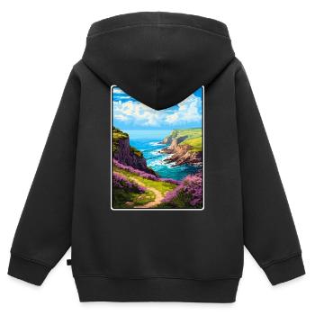 Sentier côtier au sommet d’une falaise d’Exmoor, en Angleterre - Sweat Premium à capuche zippé enfant bio - noir - Dos - AI Model Kid Male (0cm)