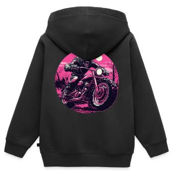Werwolf auf Motorrad Neonpink - Kinder Premium Organic Zip Hoodie - Schwarz - Hinten - AI Model Kid Male (0cm)