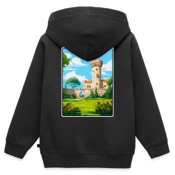 Chaves Portugal Château Tour Sous Le Ciel Bleu Affiche - Sweat Premium à capuche zippé enfant bio - noir - Dos - AI Model Kid Male (0cm)