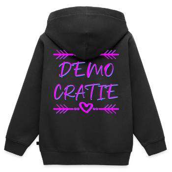 démocratie - Sweat Premium à capuche zippé enfant bio - noir - Dos - AI Model Kid Male (0cm)