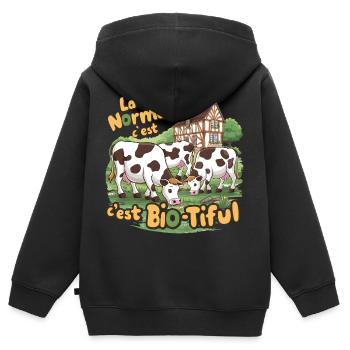 Normandie ist ein bio-tiful humorvolles Geschenk - Kinder Premium Organic Zip Hoodie - Schwarz - Hinten - AI Model Kid Male (0cm)