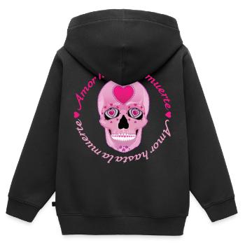 Amor hasta la muerte – Pink Love Skull Sugarskull - Kids Premium Organic Zip-up Hoodie - black - Back - AI Model Kid Male (0cm)