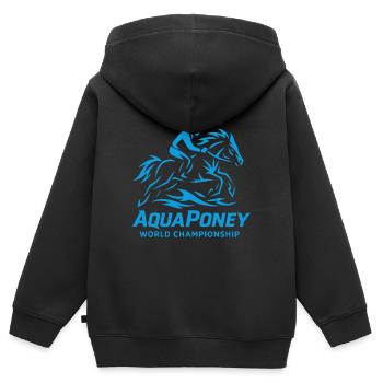 Championnat du monde d'AquaPoney - Sweat Premium à capuche zippé enfant bio - noir - Dos - AI Model Kid Male (0cm)