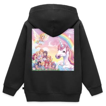 Einhorn und Fee Gemeinschaft - Kinder Premium Organic Zip Hoodie - Schwarz - Hinten - AI Model Kid Male (0cm)