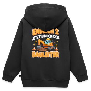 Kids 2nd Birthday Boy Excavator Construction Work - Kids Premium Organic Zip-up Hoodie - black - Back - AI Model Kid Male (0cm)