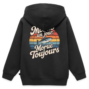 Morue Un Jour Morue Toujours - Sweat Premium à capuche zippé enfant bio - noir - Dos - AI Model Kid Male (0cm)