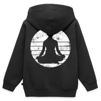 Croquis de yogi - Sweat Premium à capuche zippé enfant bio - noir - Dos - AI Model Kid Male (0cm)