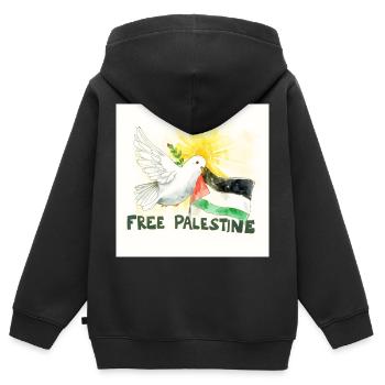 Colombe avec drapeau de la Palestine paix - Sweat Premium à capuche zippé enfant bio - noir - Dos - AI Model Kid Male (0cm)