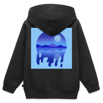  nocturne lacustre - Sweat Premium à capuche zippé enfant bio - noir - Dos - AI Model Kid Male (0cm)