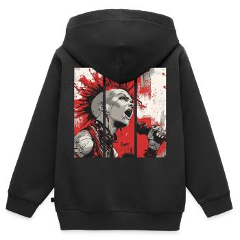 Punk Rebellion – Chanteur avec mohawk - Sweat Premium à capuche zippé enfant bio - noir - Dos - AI Model Kid Male (0cm)