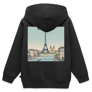 Pariser Skyline-Eiffeldruck - Kinder Premium Organic Zip Hoodie - Schwarz - Hinten - AI Model Kid Male (0cm)
