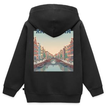 Amsterdamer Kanäle bei Sonnenuntergang - Kinder Premium Organic Zip Hoodie - Schwarz - Hinten - AI Model Kid Male (0cm)