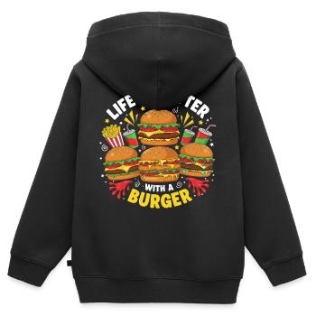 Burger Hamburger - Sweat Premium à capuche zippé enfant bio - noir - Dos - AI Model Kid Male (0cm)