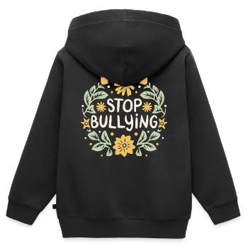 Arrêter de harceler, intimider, harceler, prévention - Sweat Premium à capuche zippé enfant bio - noir - Dos - AI Model Kid Male (0cm)