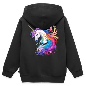 Regenbogen-Einhorn Kopf Portrait - Kinder Premium Organic Zip Hoodie - Schwarz - Hinten - AI Model Kid Male (0cm)