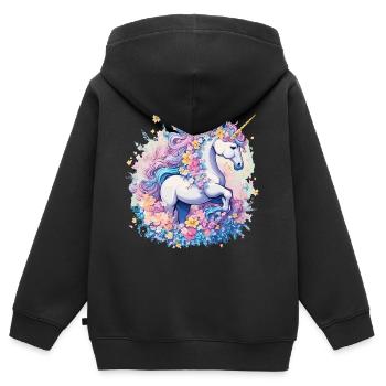 Pastell-Unicorn mit Blumenkronenring - Kinder Premium Organic Zip Hoodie - Schwarz - Hinten - AI Model Kid Male (0cm)