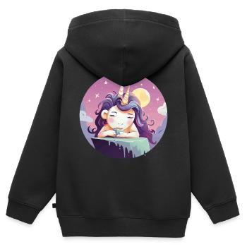Licorne thé de lune le soir - Sweat Premium à capuche zippé enfant bio - noir - Dos - AI Model Kid Male (0cm)