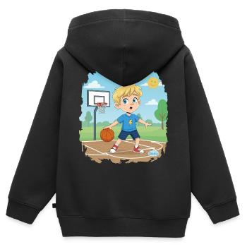 Bouno joue au basket - Petit Sportif Comic - Sweat Premium à capuche zippé enfant bio - noir - Dos - AI Model Kid Male (0cm)