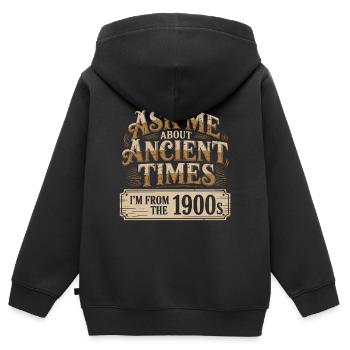 Frag mich nach der Antike, ich komme aus dem 20. Jahrhundert - Kinder Premium Organic Zip Hoodie - Schwarz - Hinten - AI Model Kid Male (0cm)