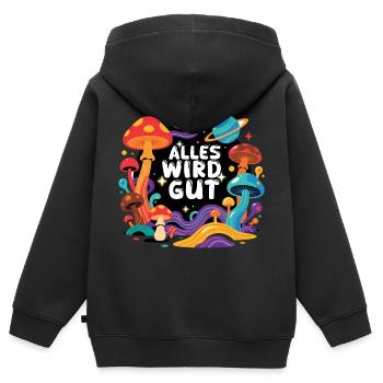 Everything Will Be Fine - Retro Mushrooms Space Design - Kids Premium Organic Zip-up Hoodie - black - Back - AI Model Kid Male (0cm)