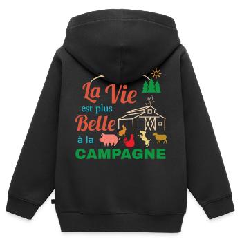 La Vie Belle en Campagne - Sweat Premium à capuche zippé enfant bio - noir - Dos - AI Model Kid Male (0cm)