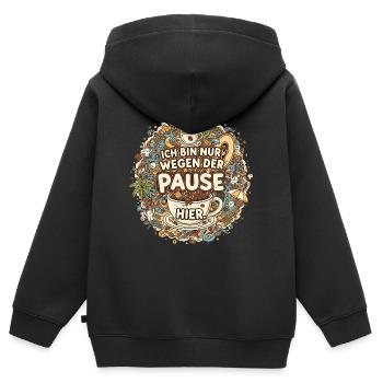 Je suis là juste pour la pause – café - Sweat Premium à capuche zippé enfant bio - noir - Dos - AI Model Kid Male (0cm)