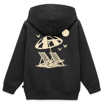 Vacances à la plage avec des chaises longues sous le parasol - Sweat Premium à capuche zippé enfant bio - noir - Dos - AI Model Kid Male (0cm)
